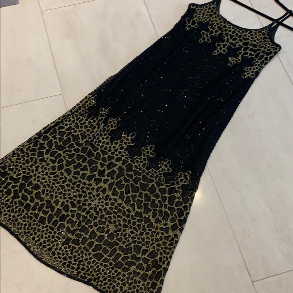 Vintage Allan Cherry black & gold Sequinned gown